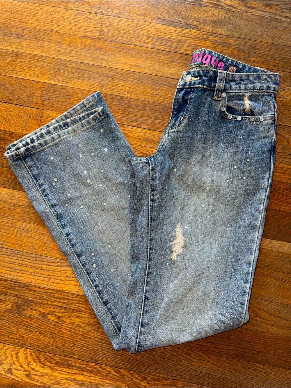 Younique Light Blue Boot Cut Jeans with Rhinestone Detail